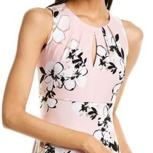 London Times Women's Pleated Neck Sleeveless Midi Dress Blush/Taupe/Ivory 6 - Picture 8 of 9